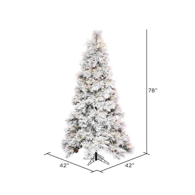 Atka Flocked Artificial Christmas Tree with LED Clear/White Lights with Stand, 6.5' H