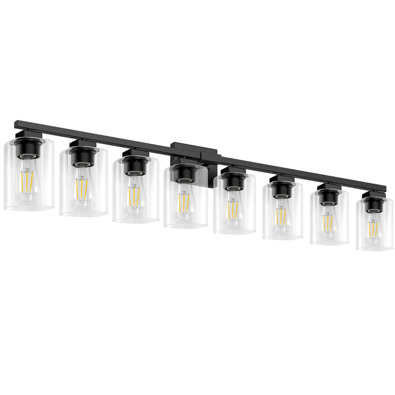 27" Bathroom Light Fixture, Black, 12" H x 50" W x 12" D, 8 Lights