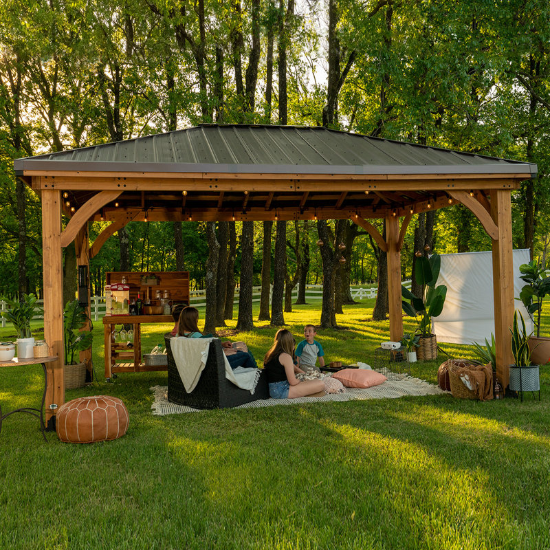 Barrington 16 ft x 12 ft Cedar Wood Gazebo with Steel Roof