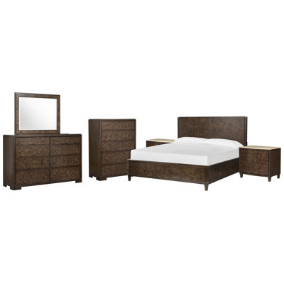 Garofalo Queen Panel Bed 2 Door Nightstands Drawer Dresser With Landscape Mirror And Drawer Chest