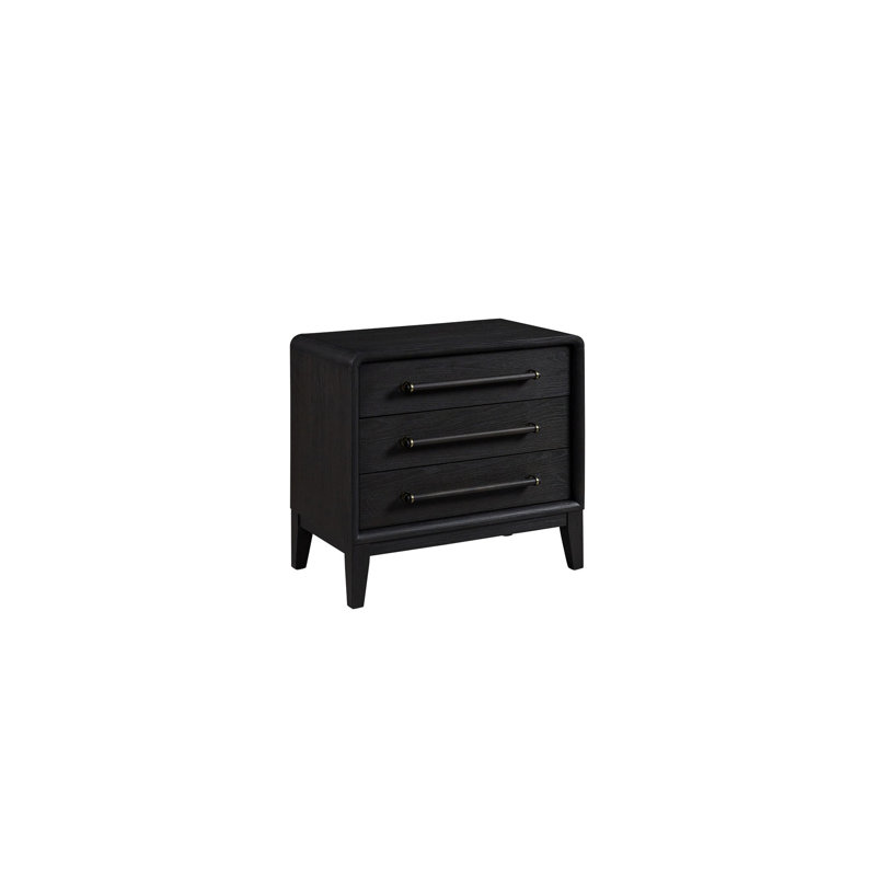 3 Drawer Nightstand In Black, Peppercorn Finish, Solid Wood & , 28"w X 17"d 26"h With Access, + 17" D 26" H 28" W, Black