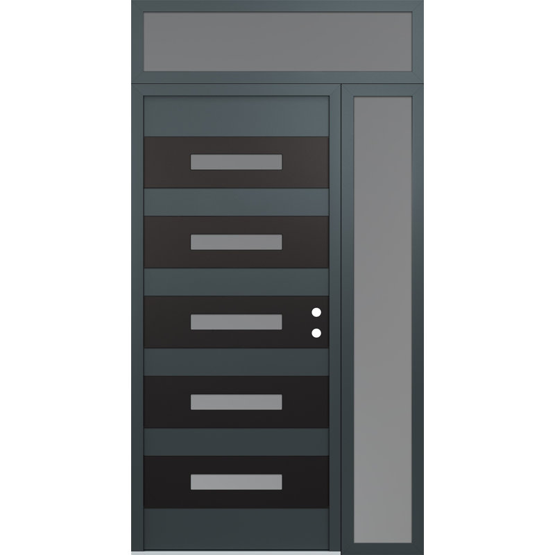 D9 52 po. X 96 po Panneau en acier noir anthracite et verre givré anthracite avec porte d'entrée avant en verre givré et latéral