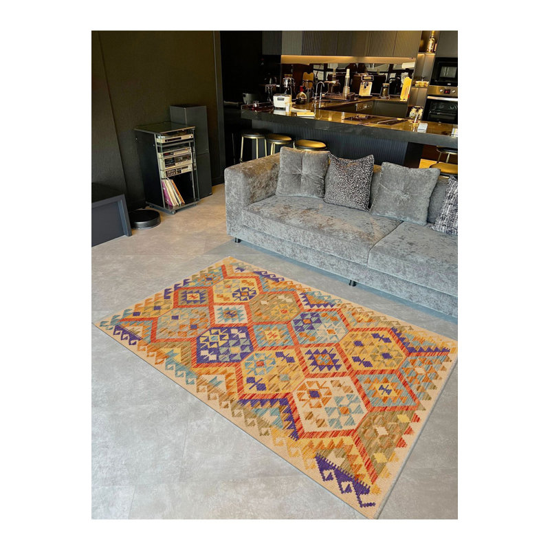 Tapis décoratif tissé à motif traditionnel multicolore lavable à la machine