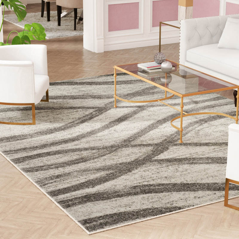 Tapis performance abstrait Shelva, Gray/Ivory, Rectangulaire 8 pi x 10 pi