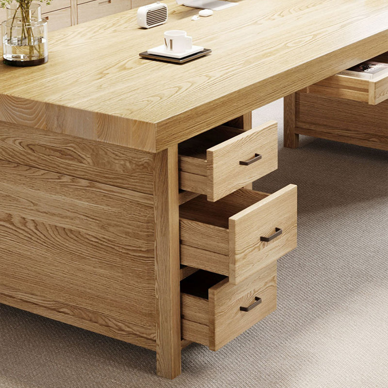 Brown Rectangular Solid Wood desks, 29.53" H x 62.99" W x 27.56" D