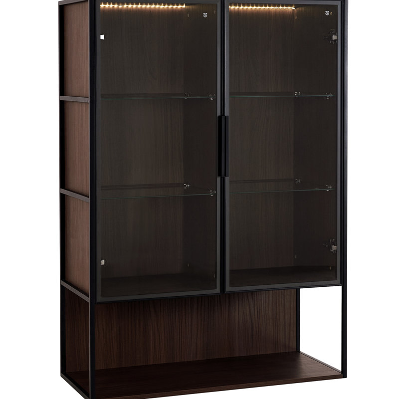Vitrine moderne en verre trempé de 51,2 po de hauteur avec éclairage à DEL et cadre en métal pour salon, bureau et porte d'étude