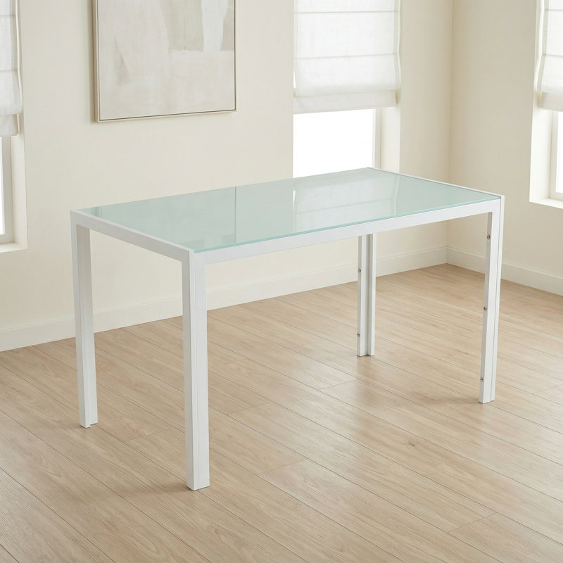 51" Rectangular Tempered Glass Dining Table for kitchen, dining room, living room, White