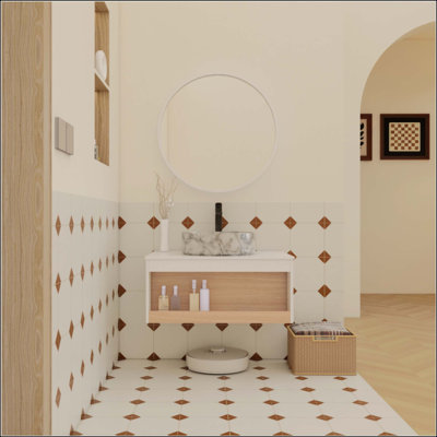 Floating Bathroom Vanity with Vessel Sink, Wall-Mounted Vanity with Open Shelf Storage, Finish with Wood Accent, Space-Saving Modern Design (Ships in 2 Boxes)