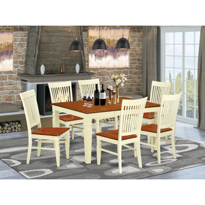 Ensemble de table de salle à manger 7 pièces composé d'une table de salle à manger rectangulaire avec rallonge papillon et 6 chaises de salle à manger, babeurre et cerise