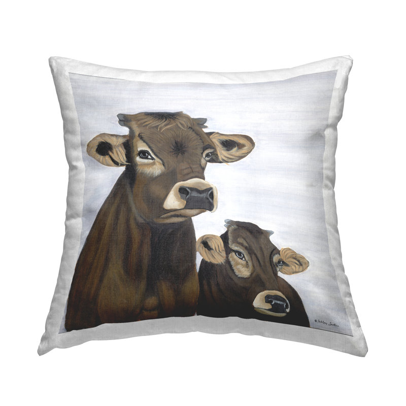 Coussin imprimé Brown Country Farm Cows par Ashley Justice