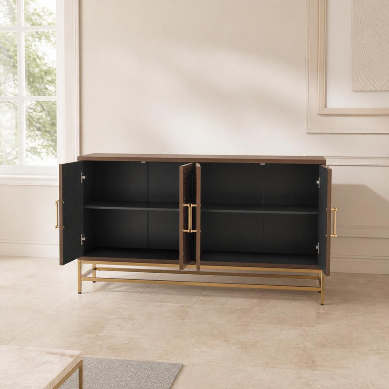 Buffet de style rétro avec rangement, tablettes intérieures réglables, poignées et pieds robustes en métal, plateau de table spacieux, unité de rangement polyvalente