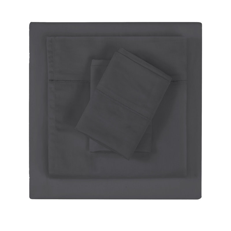 Christian Siriano NY® 300TC Cotton Sateen Sheets, Full Sheet Set + Fitted Sheet + 2 Pillowcases, Dark Gray