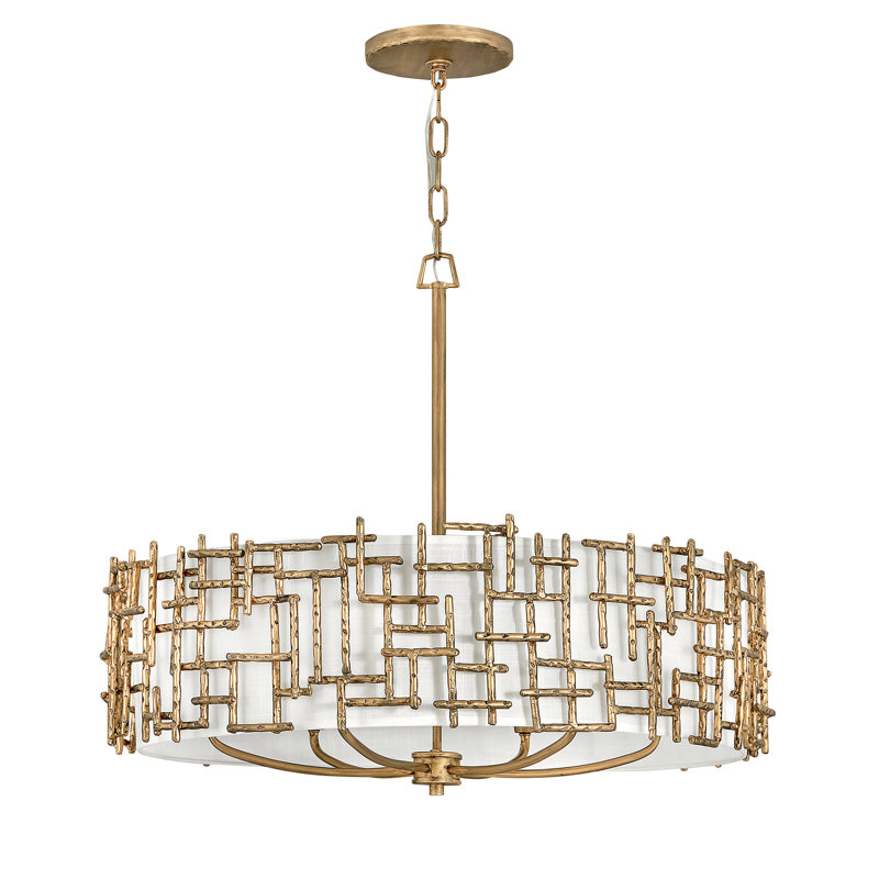 Fredrick Ramond Farrah 6-Light White Linen Drum Chandelier, Gold