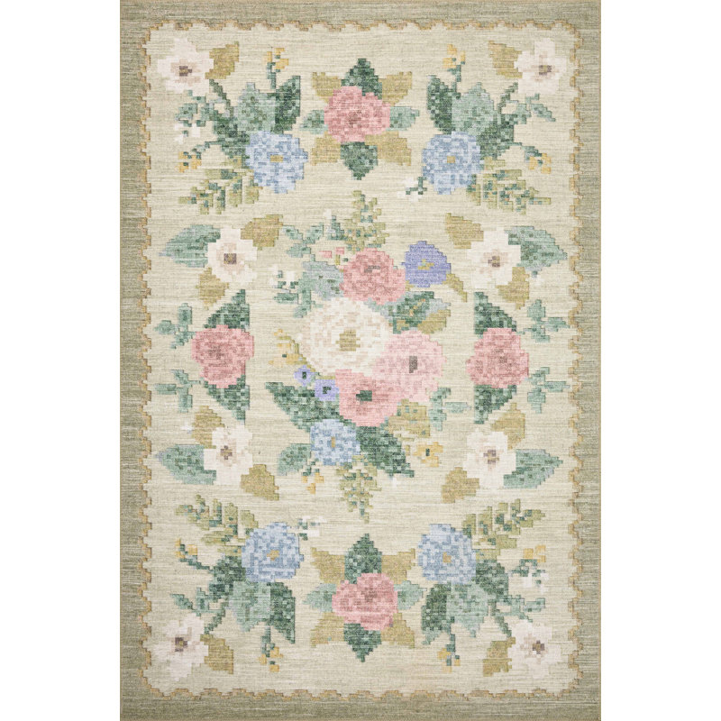 Cream Floral Synthetic Easy Care Runner Rug 2'-6" x 12'-0"
