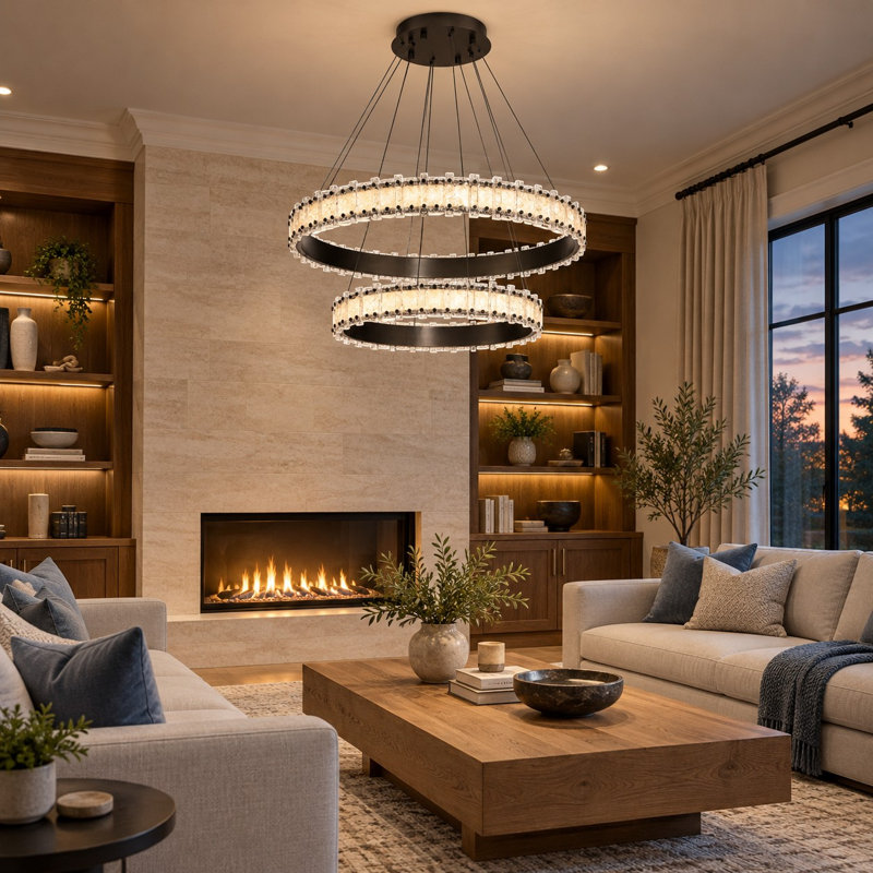 43.75" Modern Urban Bronze 3-Tier Glass Ring LED Chandelier with Dimmable 3CCT Lighting, 2, Bronze