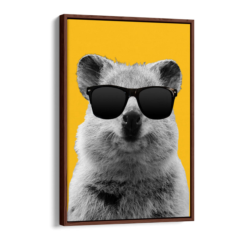 Quokka sunglasses yellow Canvas Floater Frame Print Art - Walnut Frame, 30.48cm H x 20.32cm W