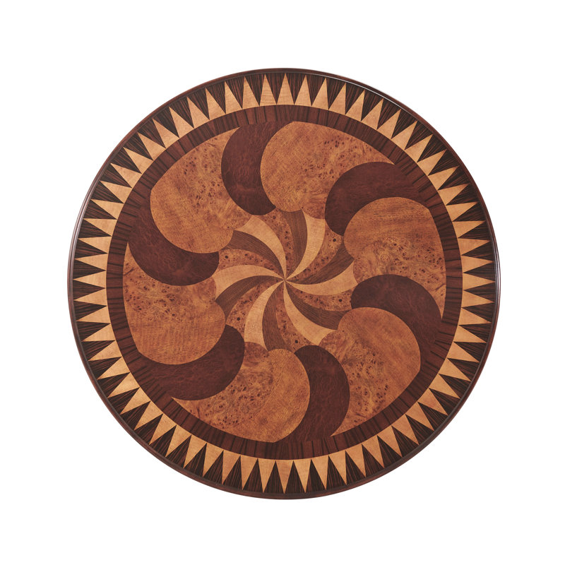 Regency Inspired Round Morado Burl Wood End Table with Brass Accents