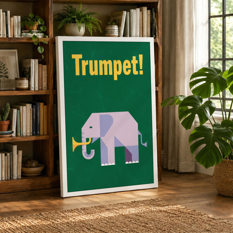 Elephant's Trumpet Geometric - Wrapped Canvas, 30x20 - 76.2 x 50.8 cm, Teal Border