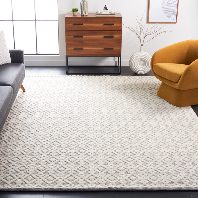 Tapis géométrique en laine / gris tissé à la main Vermont, Rectangle 6 pi x 9 pi