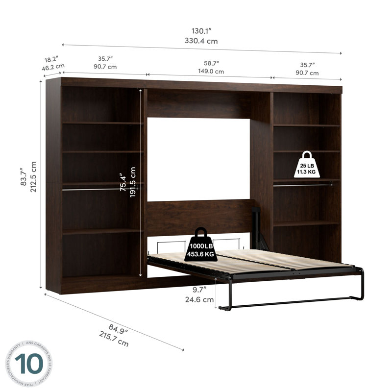 Arlex Murphy Bed, Chocolate, Full