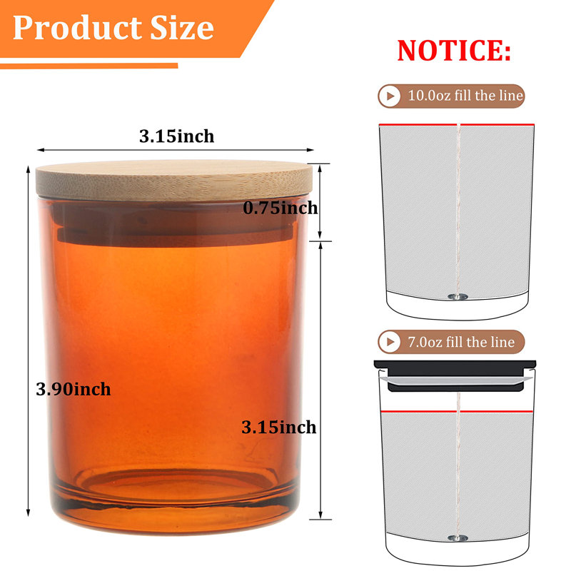 12 pots de bougie en verre ambré 10 oz avec couvercles et trousses de fabrication de bougies - vases à bougie vides pour faire des bougies - épices, contenants à poudre.