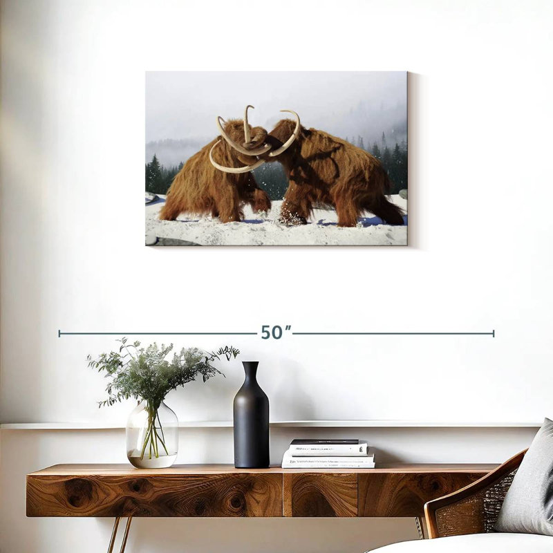 Brampt Fighting Woolly Mammoths, H 20 po x l 30 po