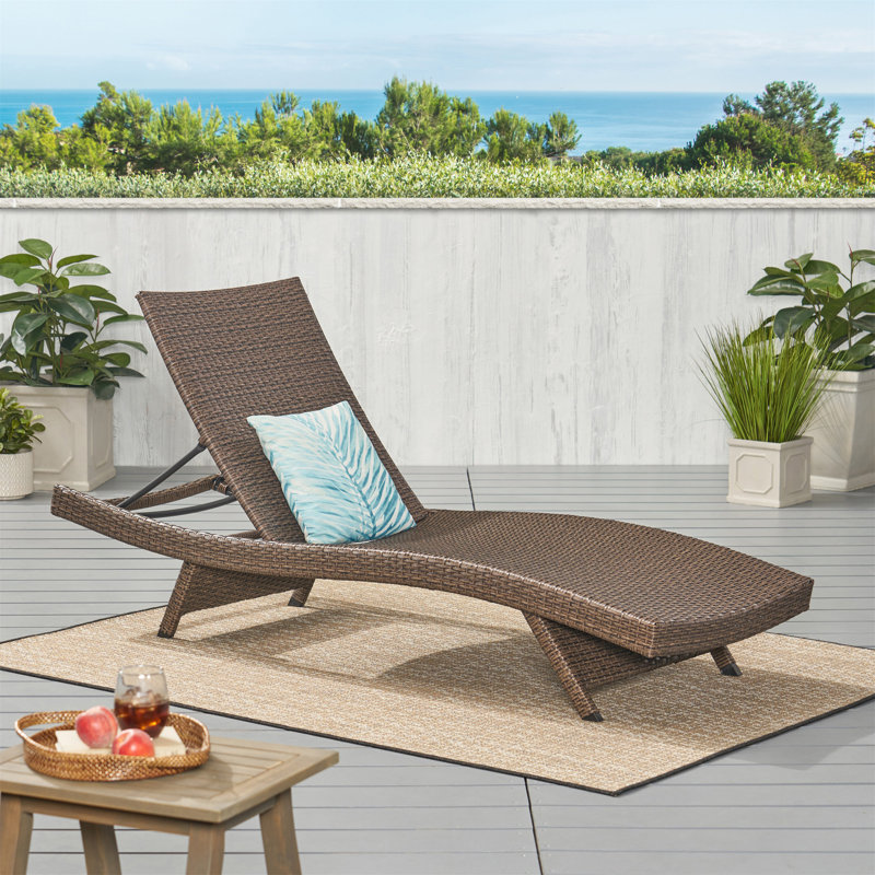 PE Wicker Chaise Lounge With Adjustable Backrest, Brown