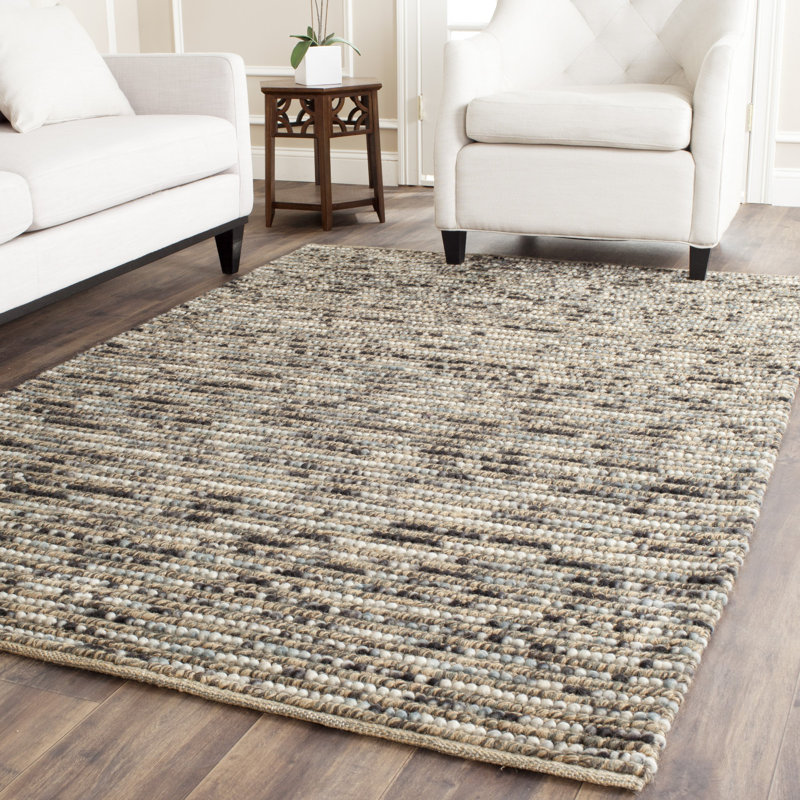 Ferrera Abstract Hand-Knotted Blue/Brown Area Rug, Rectangle 5' x 8'