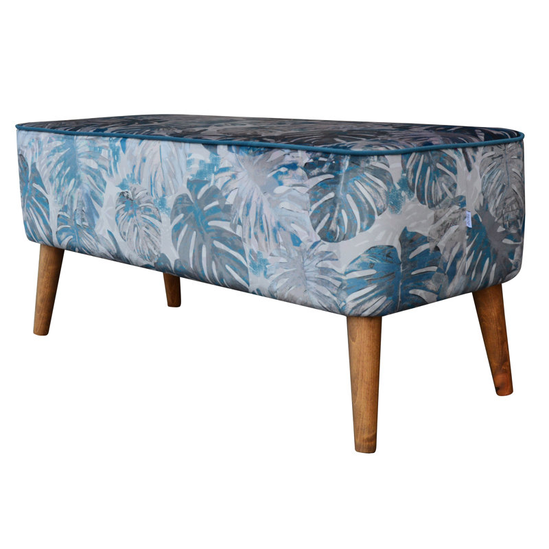 Polyester Blend Upholstered Bench, Blue