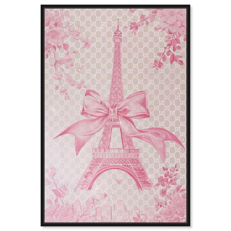Ruban Tour Eiffel, toile par Art Remedy, Noir, H 16 po x l 11 po, Cadre flottant
