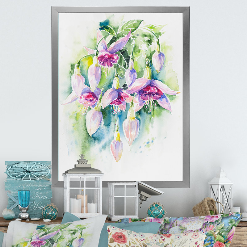 Bouquet de fleurs blanches fuchsia - décoration murale traditionnelle sur toile, Toile avec cadre photo argenté