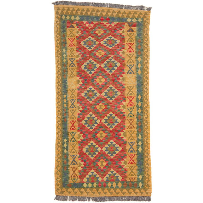 Runner Geometric Wool Hand Woven 103cm X 207cm Area Rug