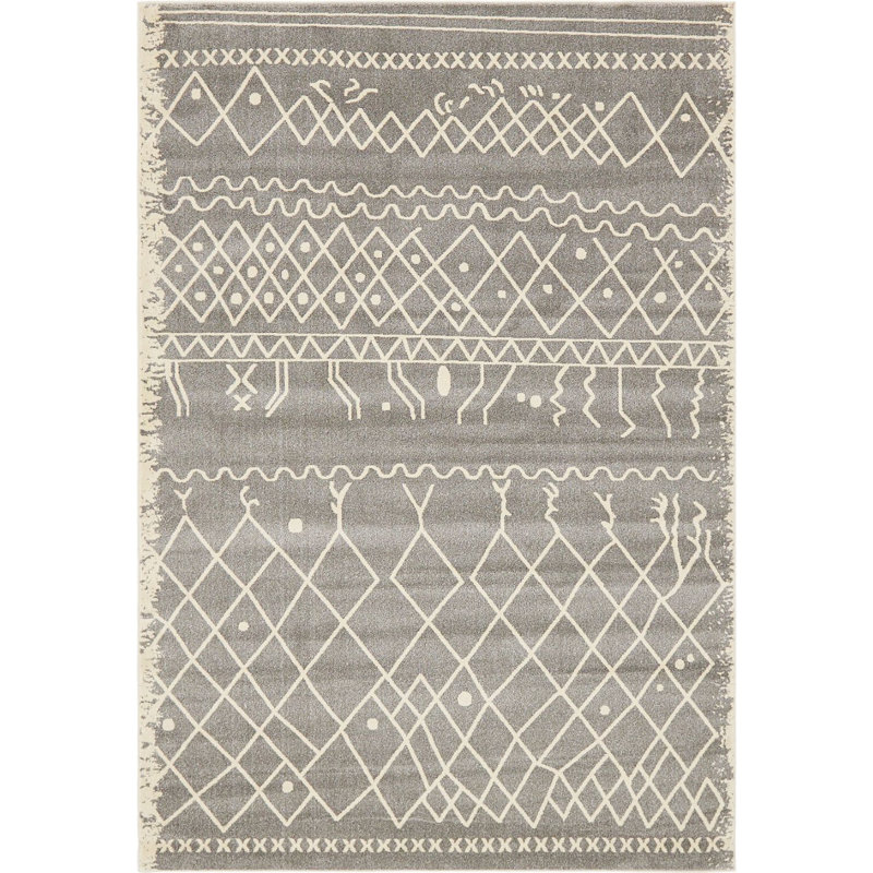Tapis à motif géométrique gris / ivoire Globe, Rectangle 2 pi x 3 pi