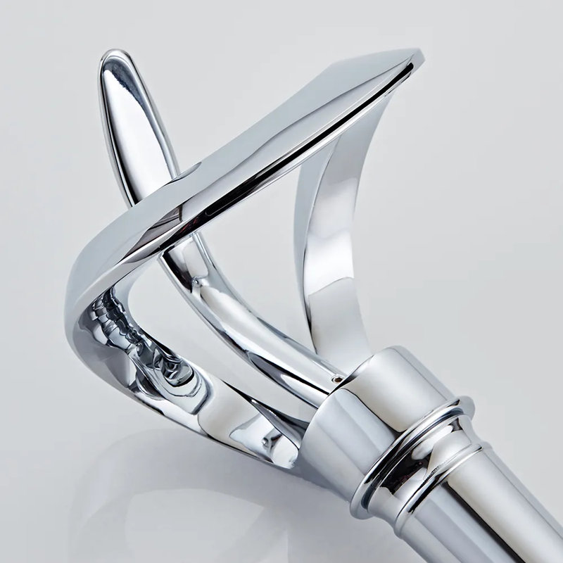 Chrome Tall Waterfall Single Handle Bathroom Faucet