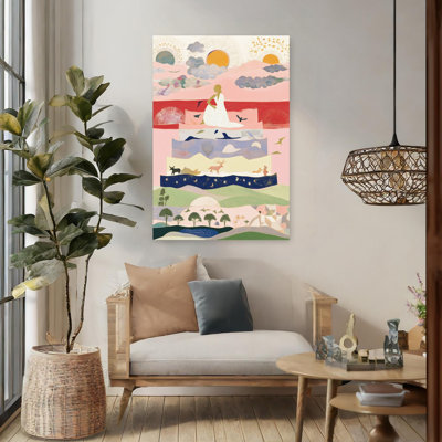 Maternal Cycles Of Nature Abstract Dreamy Ethereal Bird Deer Forest Landscape Wall Art Print by Mathieu - Wrapped Canvas Print