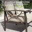 Table basse de jardin 7 places en métal résistant aux intempéries, 5 coussins beiges de 10 cm d'épaisseur, structure kaki, idéale pour la piscine ou les terrasses.