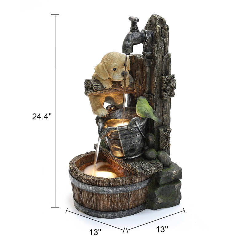 24.4'' Outdoor Resin Dog Fountain with Light