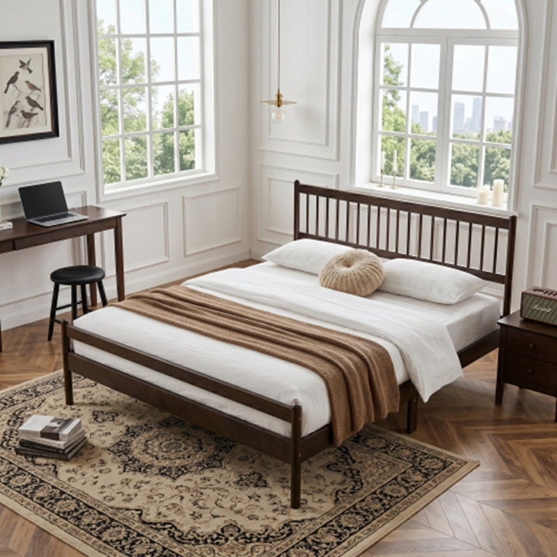 Très grand lit Huy avec tête et pied de lit, Brun