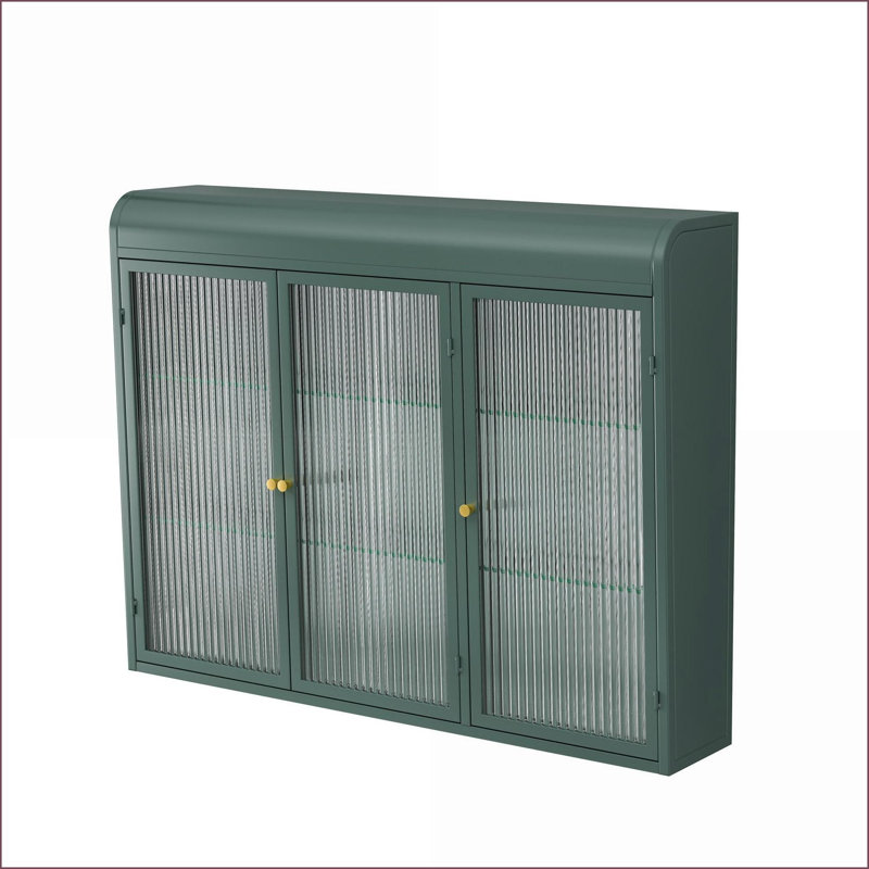 3-Door Arched Wall Mounted Glass Cabinet - Dark Green | Glass+Metal, Green