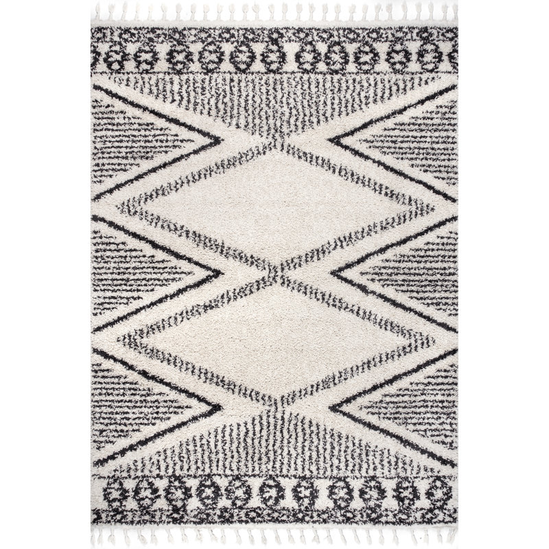 Kleist Southwestern Off White/Dark Charcoal Area Rug, Rectangle 6' 7" x 9' 2"