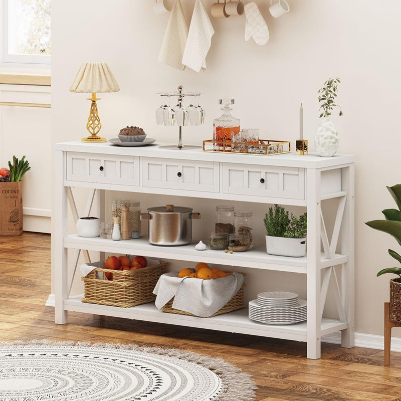 Console en bois et métal avec 3 tiroirs - Chêne blanc