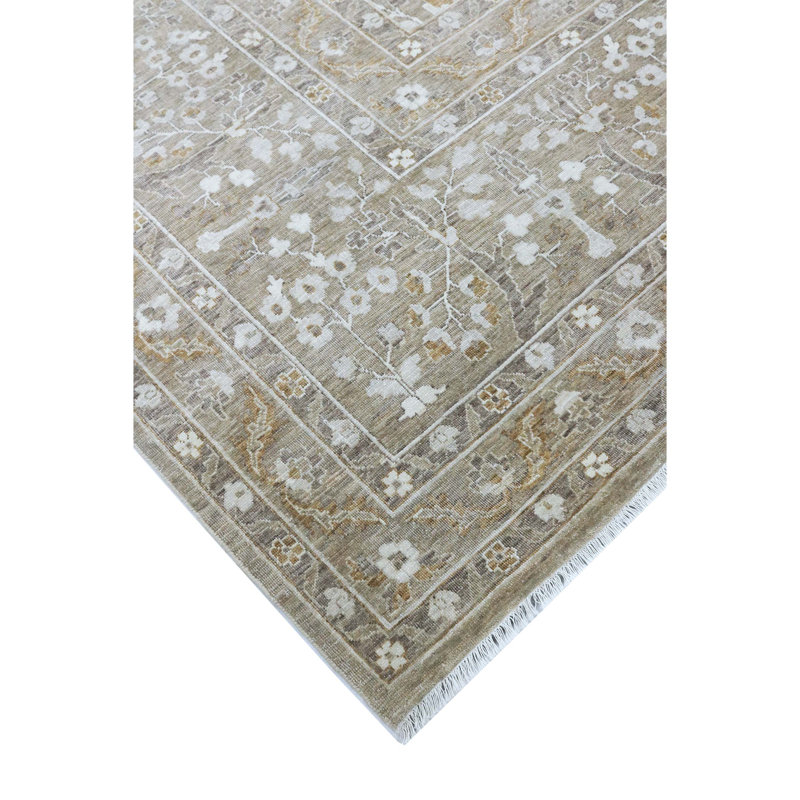 Hand Knotted Wool Area Rug in Taupe, Rectangle 5' x 8'