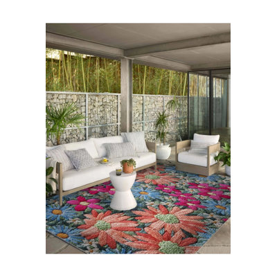 Red Blue Pink Colorful Floral Patterned Woven Floor Carpet