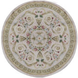 Hand-Knotted High-Quality Green and Beige Round Area Rug