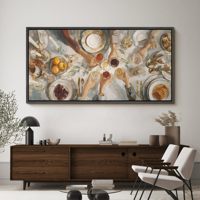 "Neutral Toned Feast Celebration", très grandes photos, impression sur toile encadrée, Noir, H 30 po x l 60 po