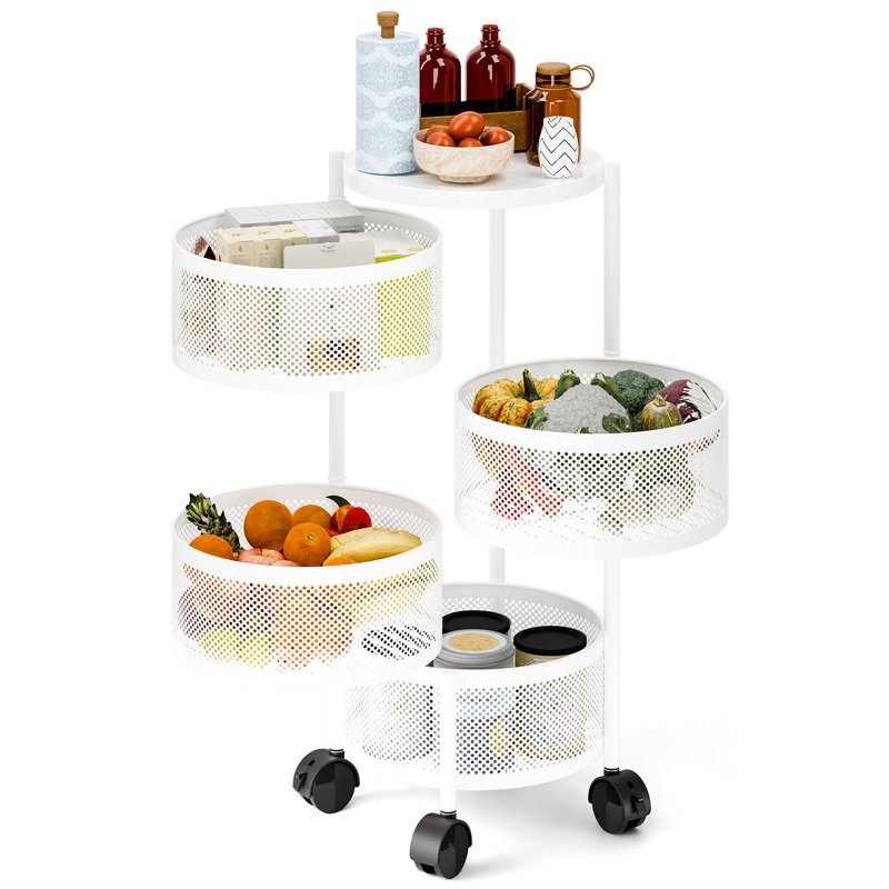 Rotating Storage Rack,3/4/5 Tier Circular Rotating Basket Rack with Wheels