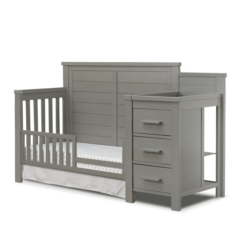 Weathered Gray Solid Wood Farmhouse Crib with Changer
