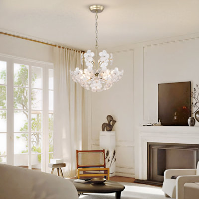 Rosa Modern 6-Light 17.7" Glam Clear Glass Flower Chandelier - Brushed Silver-ish Champagne