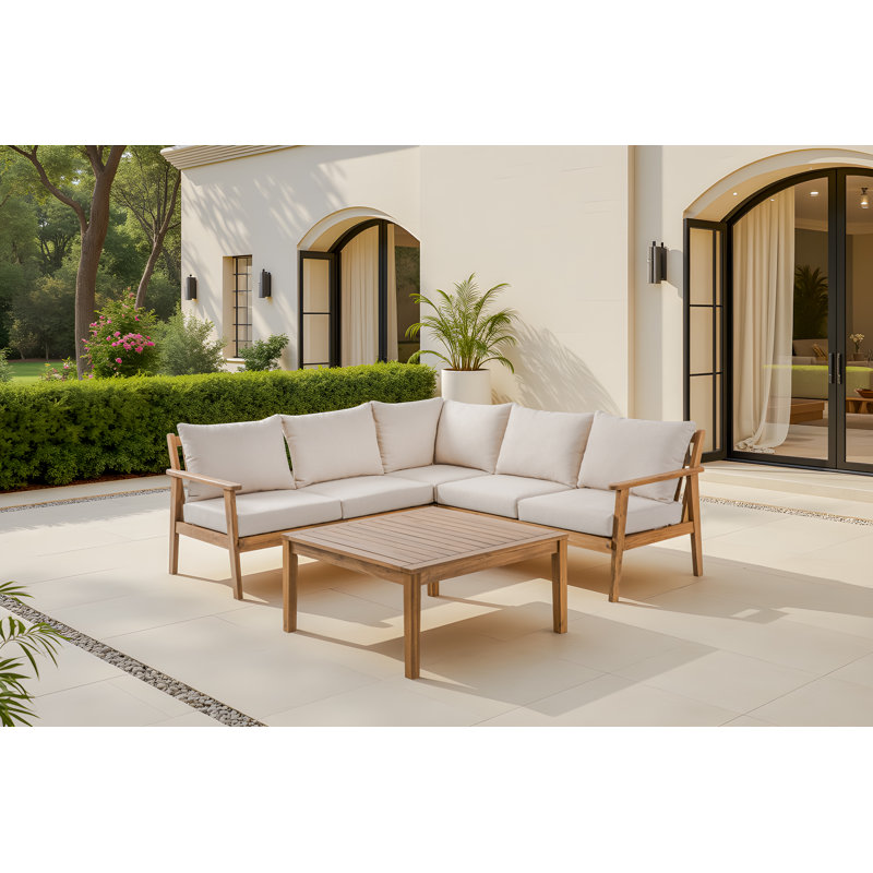 Weslyn 5 - Person Solid Wood Modular Sectional Patio Conversation Sets With Cushions