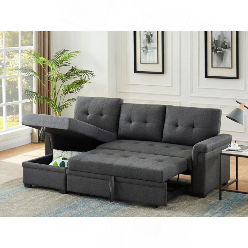 Canapé-lit modulaire réversible en lin gris foncé Hunter 84 po avec rangement Hunter